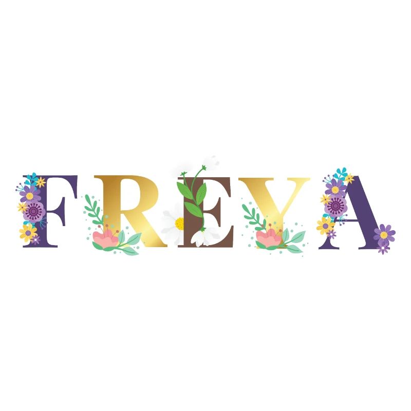 Art du nom FREYA avec des fleurs brodées