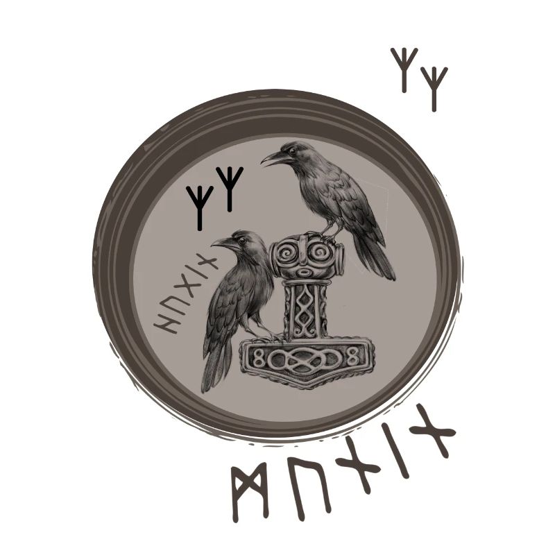 Thor Hammer Mjölnir avec Odin Ravens Hugin et Munin
