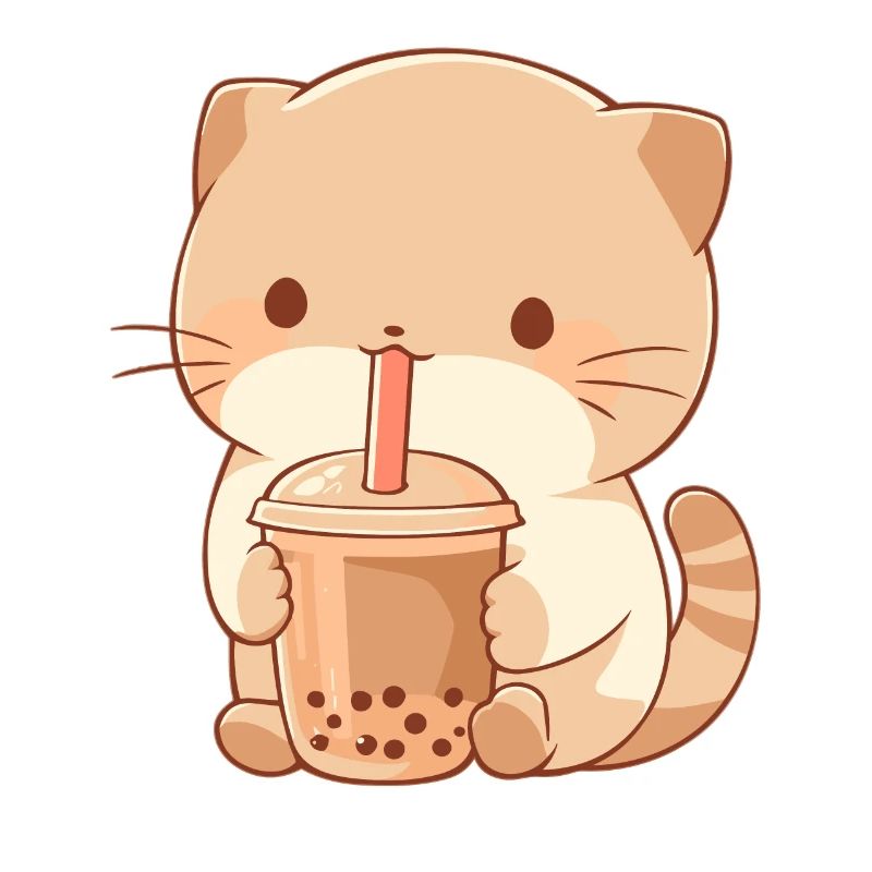 Kawaii Cat Drinks Boba Bubble Tea Chibi