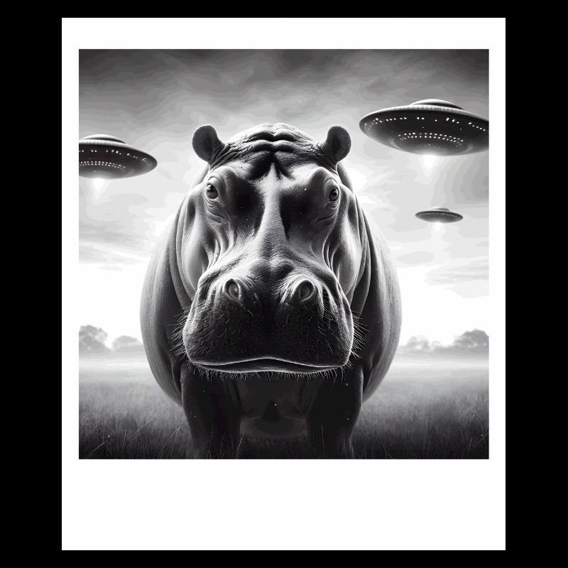 Hippo Sci-fi Funny Graphic Selfie with UFOs Weird