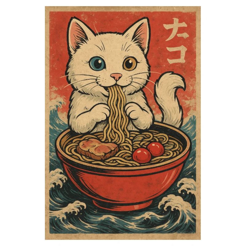 Cat Frames Ukiyo-E Retro