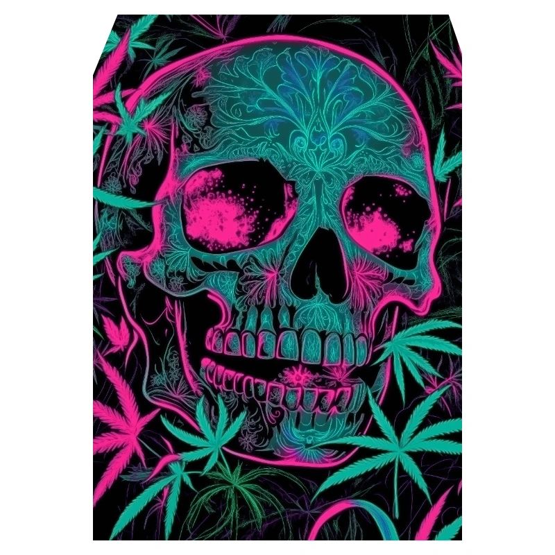 Neon Skull with Cannabis Leaf Pattern