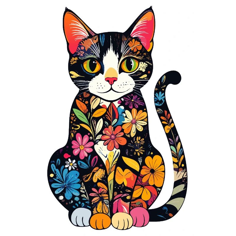 Explosion de couleurs du chat en fleurs