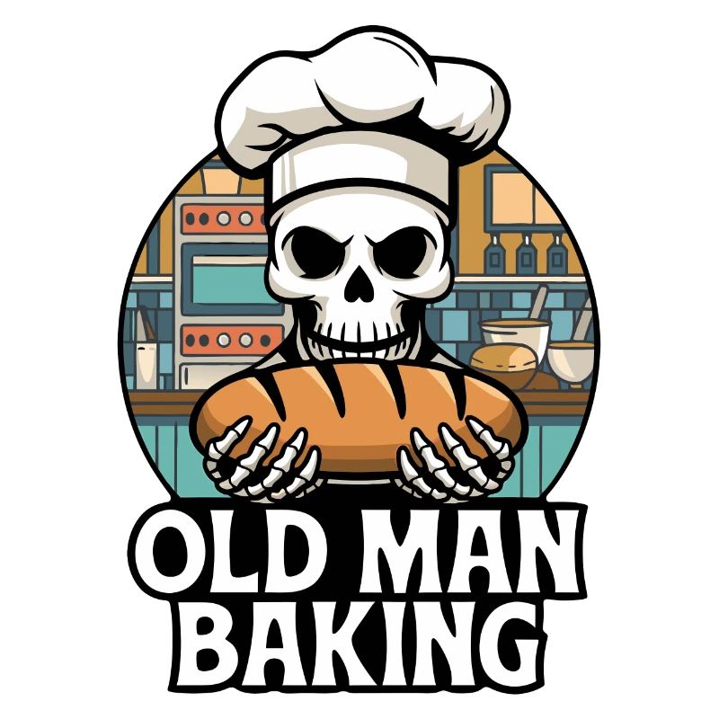 Old Man Baking Skull mit Bäckermütze mit Brot