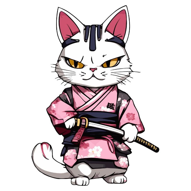 Chat samouraï & fleurs de cerisier #2