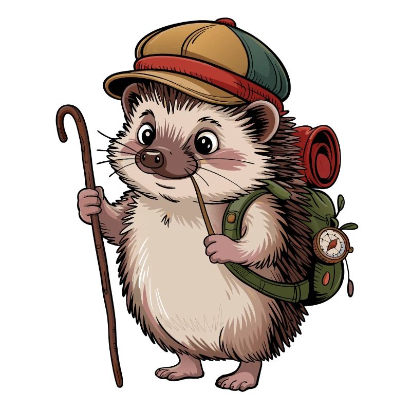 Igel mit Rucksack auf Wanderschaft