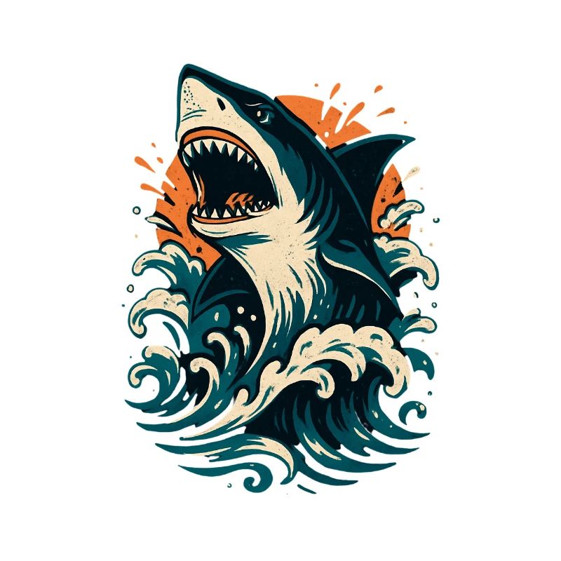 Shark roars through orange waves