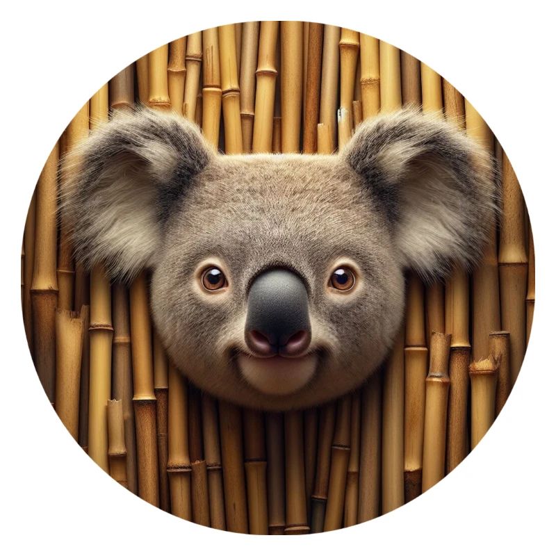 Koala Kopf vor Bambus Wand