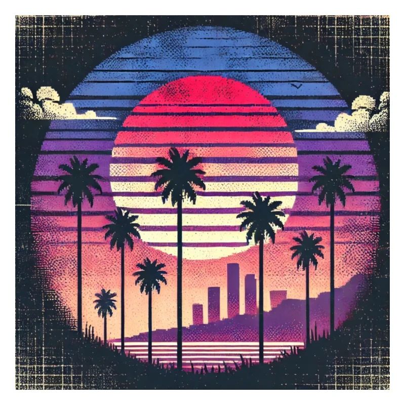 Retro Sunset Palm Skyline