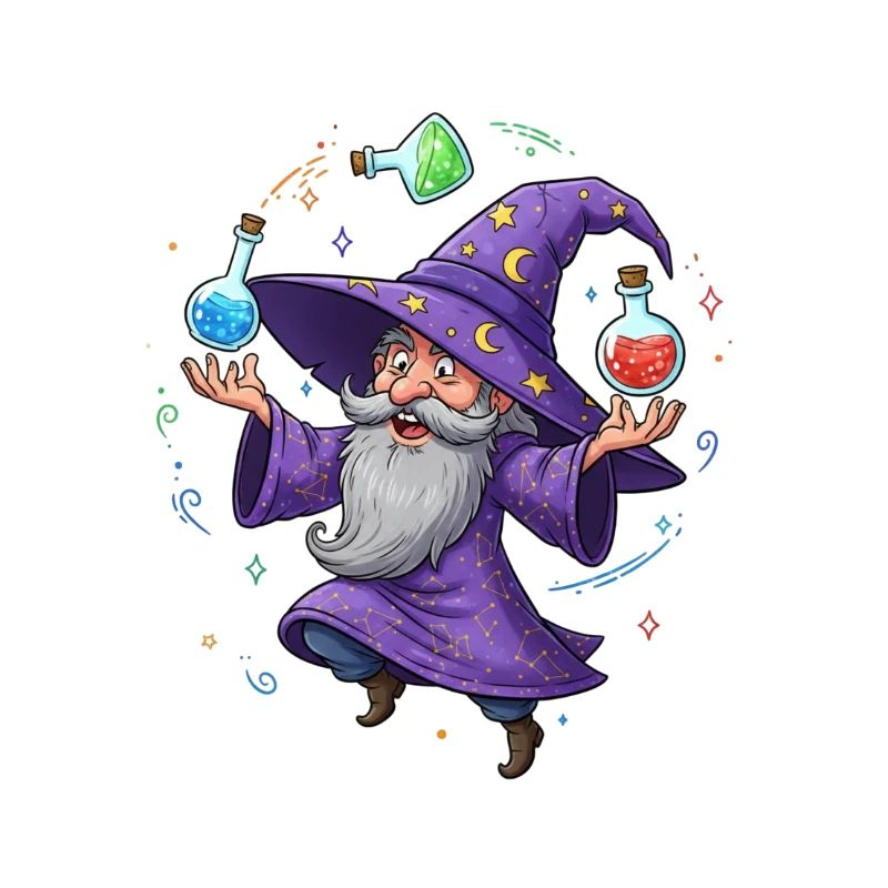 Un magicien en cape violette avec un élixir