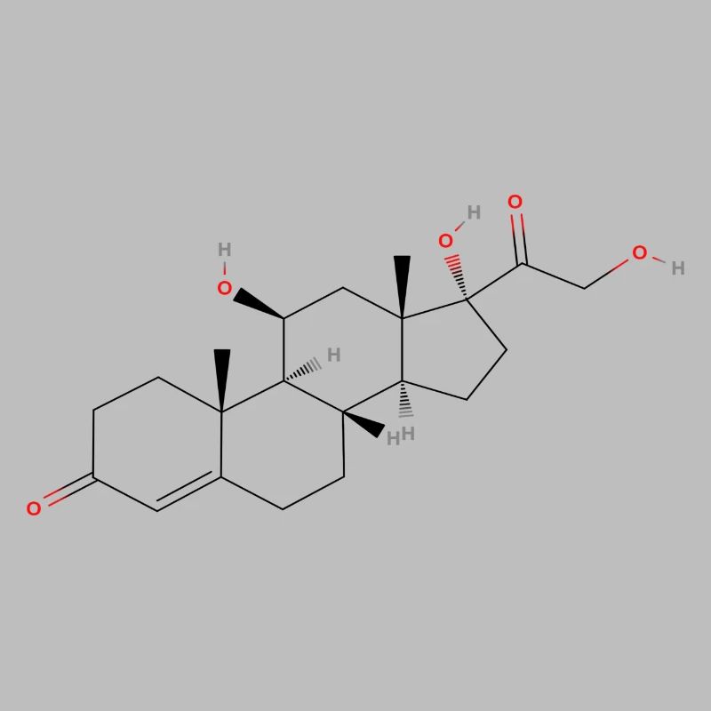 Molécule de cortisol - Formule structurale colorée
