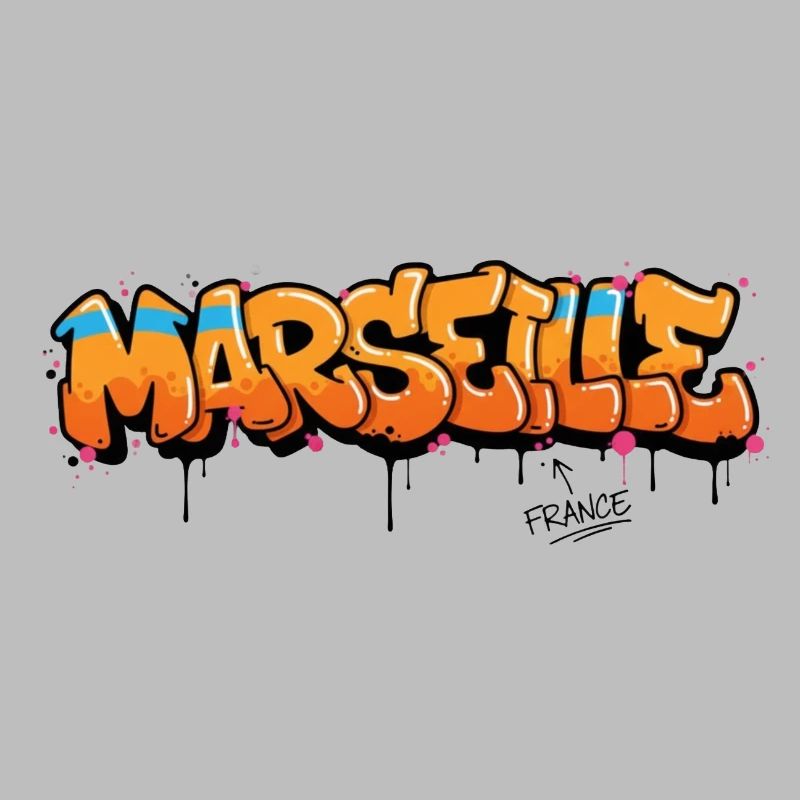 Lettrage graffiti de Marseille avec éclaboussures
