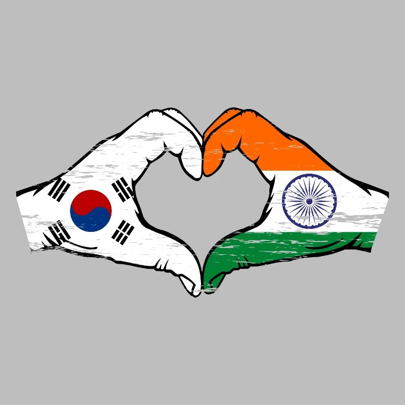 Corée du Sud Inde drapeau mains forme de coeur utilisé
