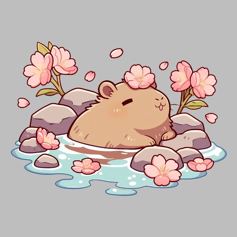 Cute Capybara Onsen – Cherry Blossom Kawaii Design