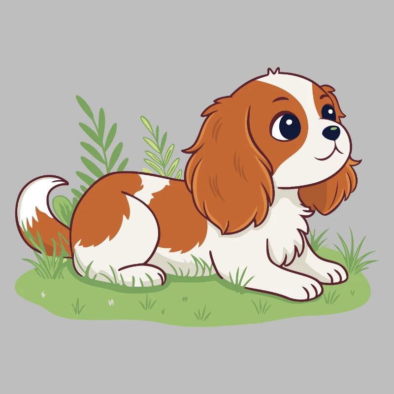 Chiot Cavalier sur herbe joyeuse