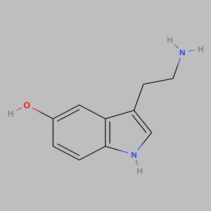 Molécule de sérotonine - Formule structurale colorée