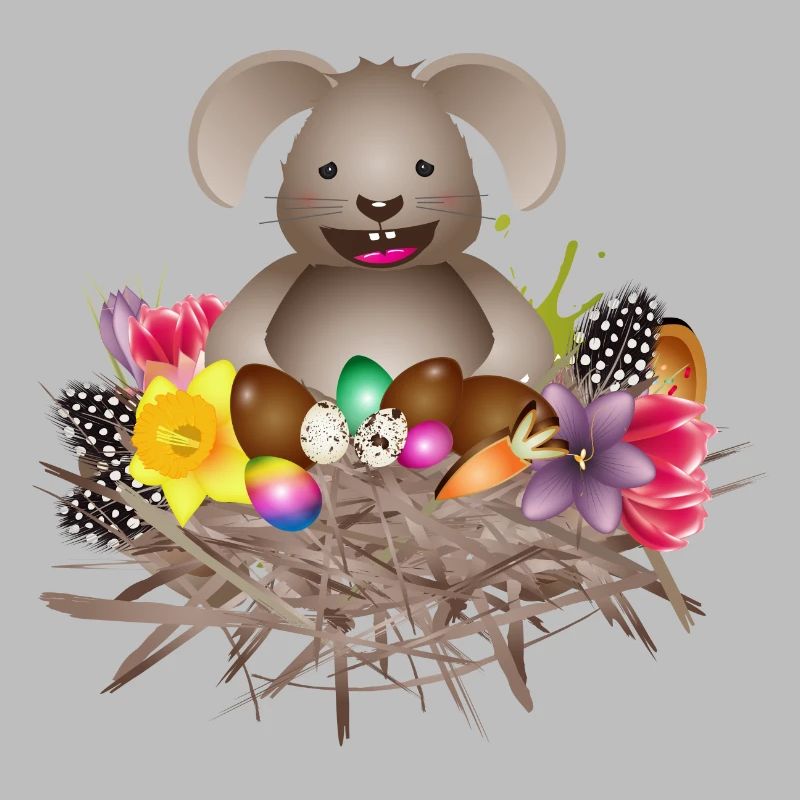 small Easter in the Easter nest full of Easter eggs