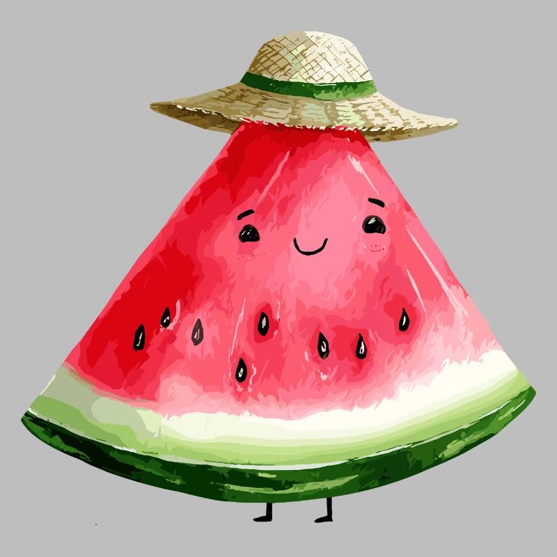 Pastèque Kawaii avec chapeau de soleil