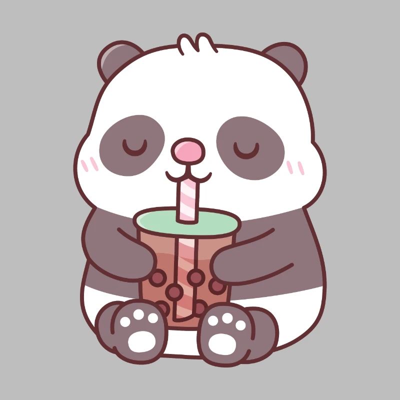 Cute Chubby Panda Bear Drinking Bubble Tea