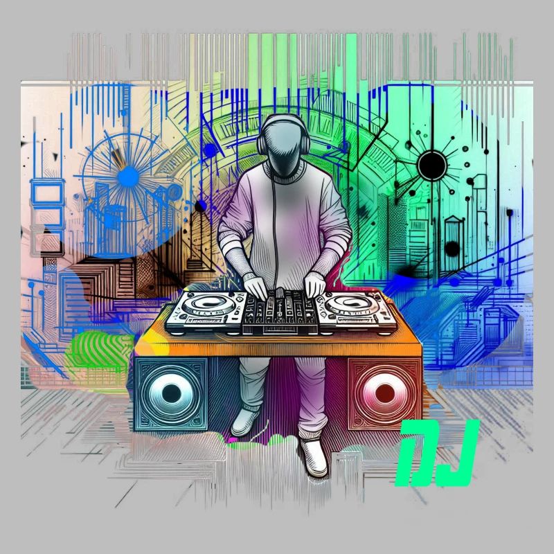 Dynamic DJ with colorful techno designs
