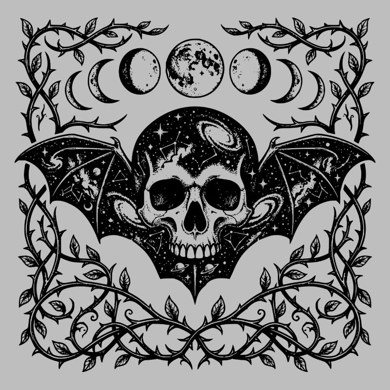 Gothic Bat Wings Design mit himmlischen Schädeln