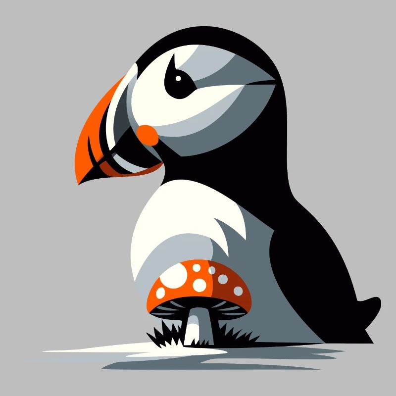 Puffin and toadstool