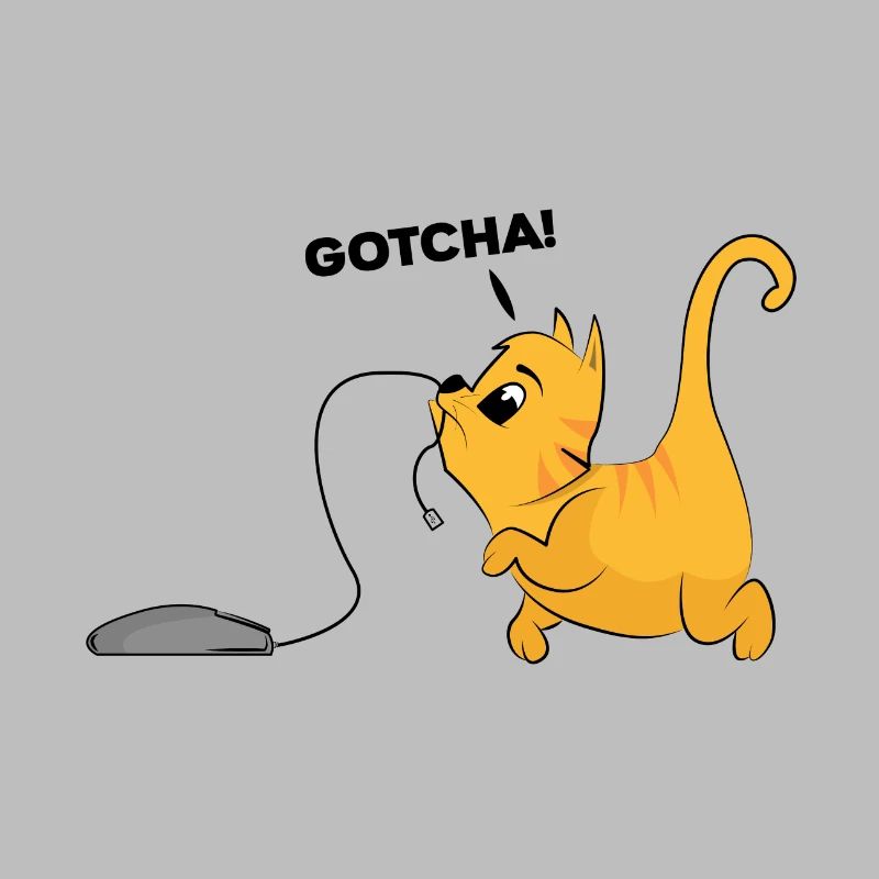 Cat catches computer mouse gift kitten