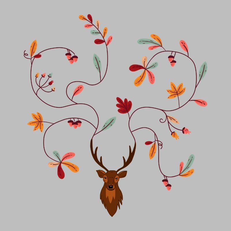 Hirsch im Herbst Geschenkidee Geweih mit Blättern