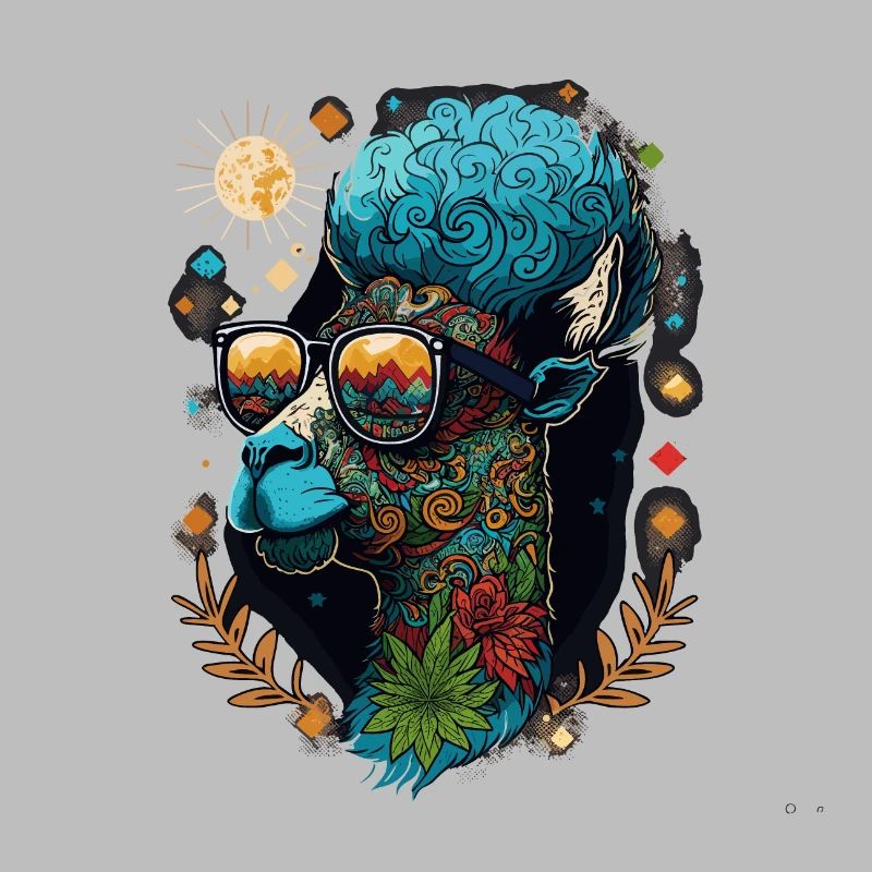 Psychedelic Lama: Ein cooler Weed-Kopf mit lebendigem Oder