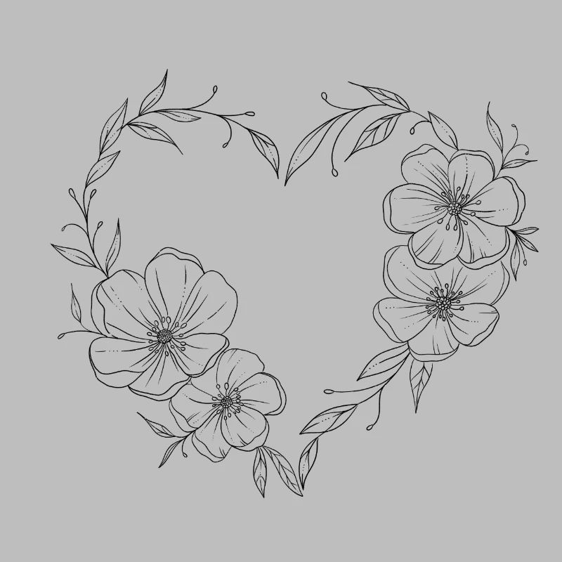 Herz mit Blumen und Blättern. Romantisch.