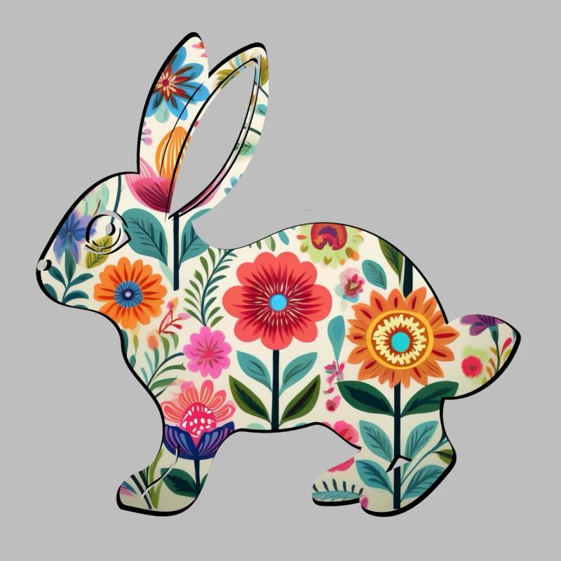 Floral Easter Bunny Silhouette - Boho Chic