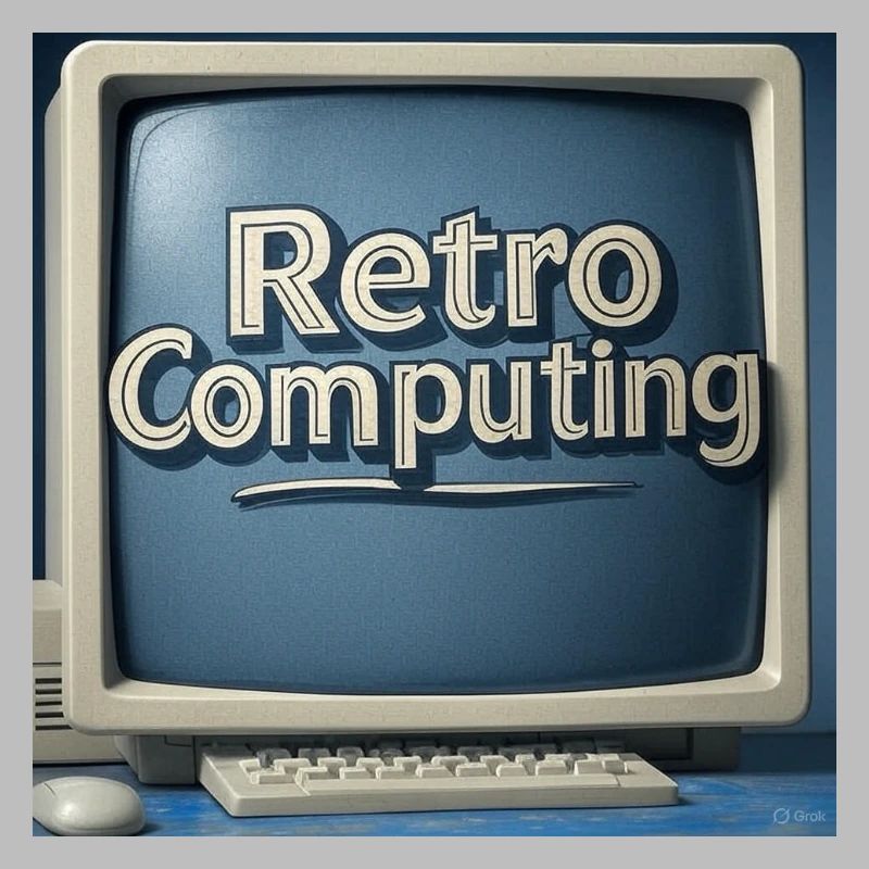 Retro Computer Graphics on Blue Background