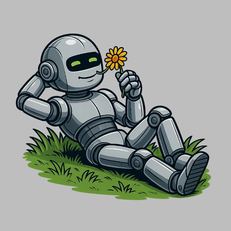 Roboter mit Blume auf einen Rasen