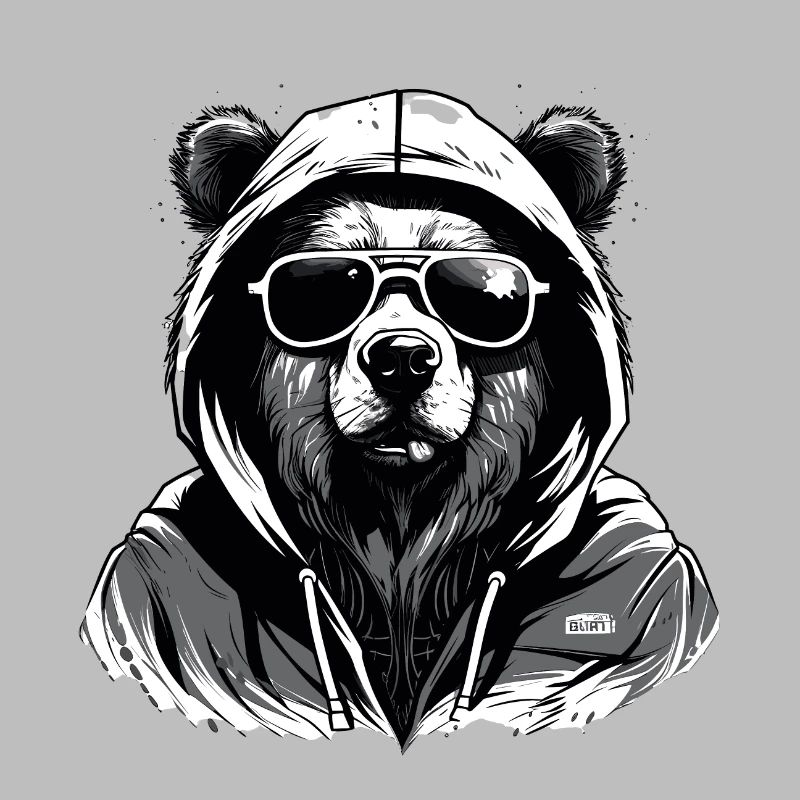 Ours avec sweat à capuche et lunettes de soleil noir et blanc