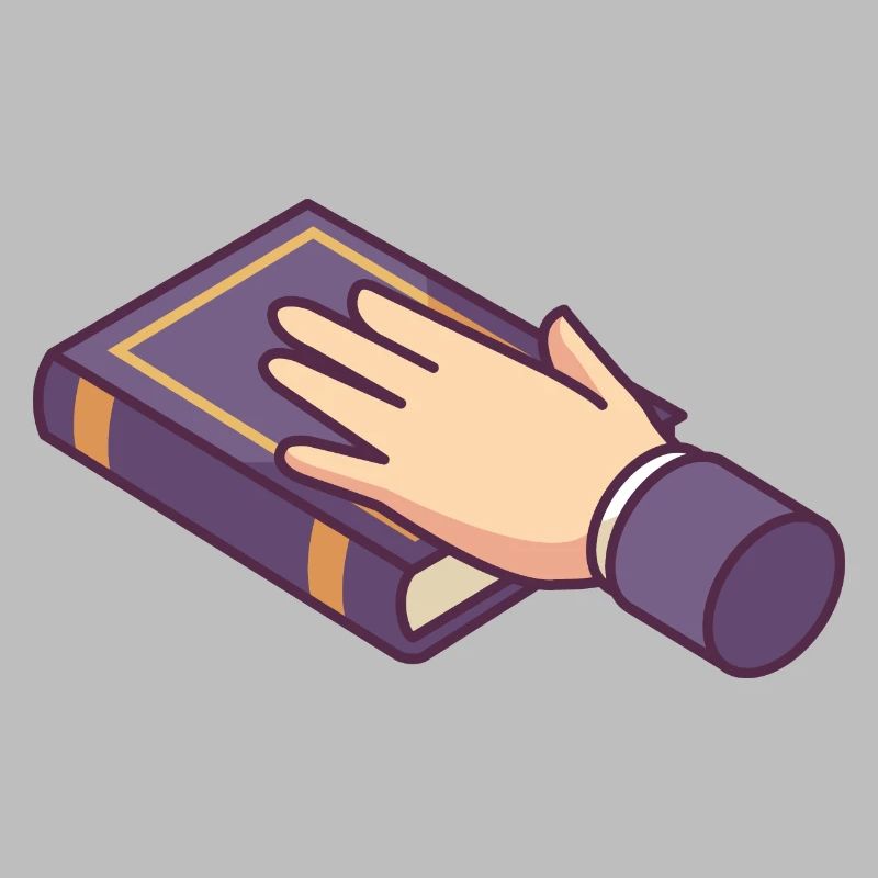 Hand schwört auf ein Buch.