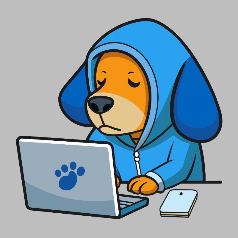Un chien hacker mignon dort dans un sweat à capuche devant le PC