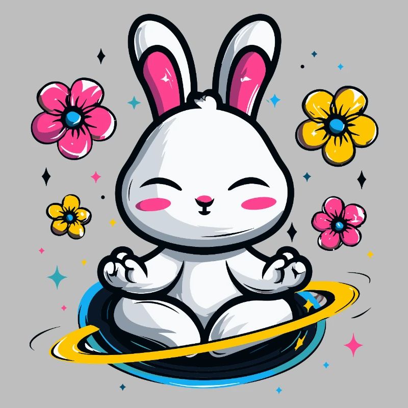 Lapin Lune dans le Cercle de Fleurs