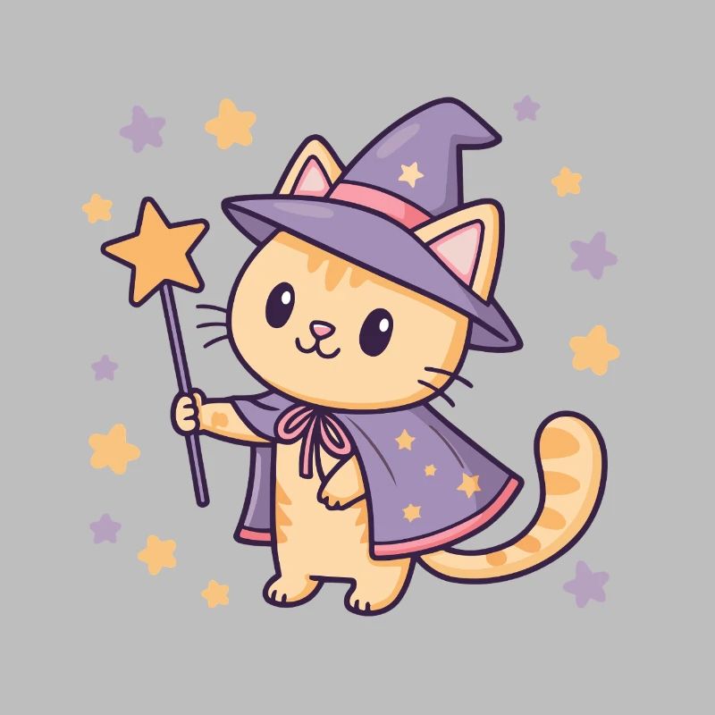 Starry pastel wizard cat