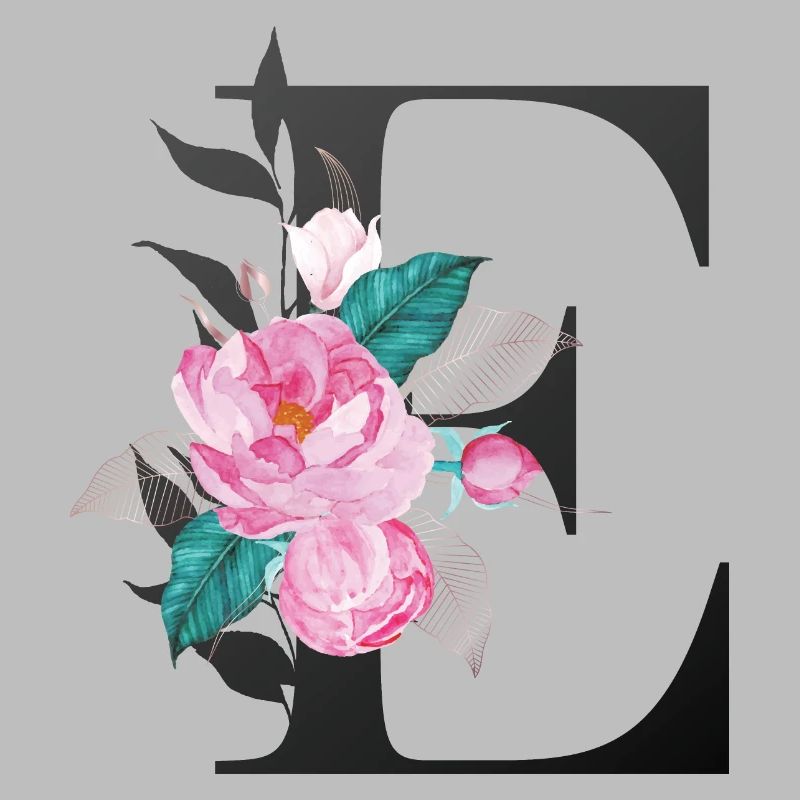 Eleganter Buchstabe 'E' mit Blumen