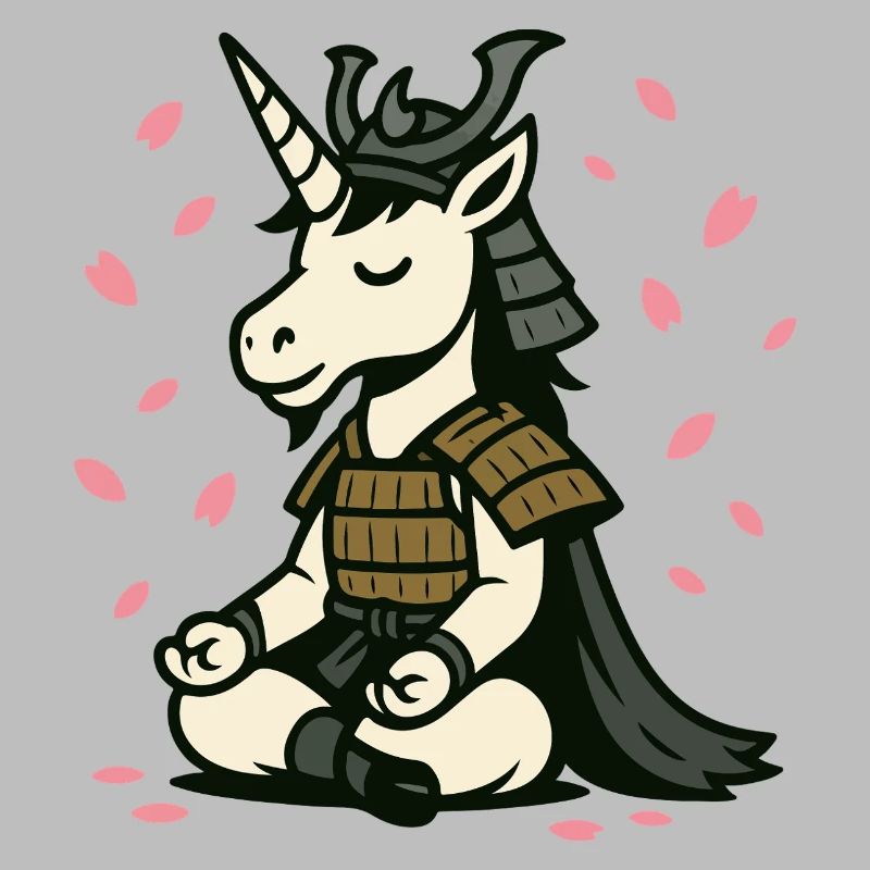 Meditating Samurai Unicorn with Cherry Blossoms