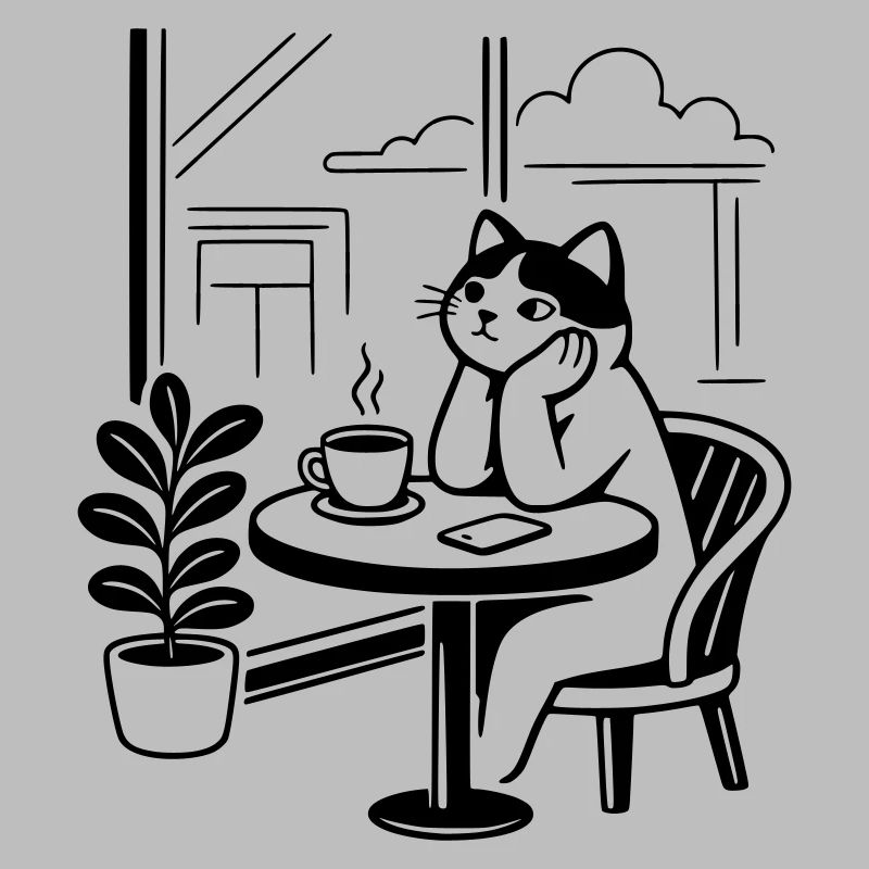 Nachdenkliche Katze Café