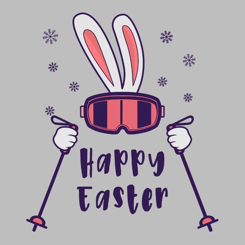 Happy Easter from Skiing Rabbit with ski poles