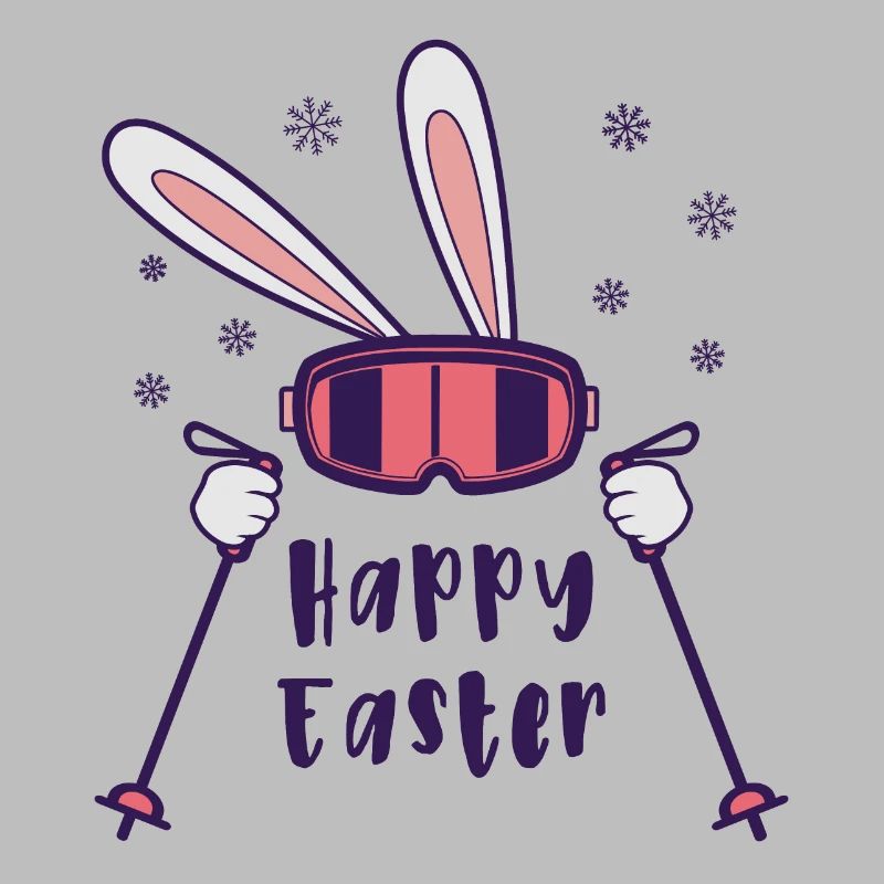 Happy Easter from Skiing Rabbit with ski poles