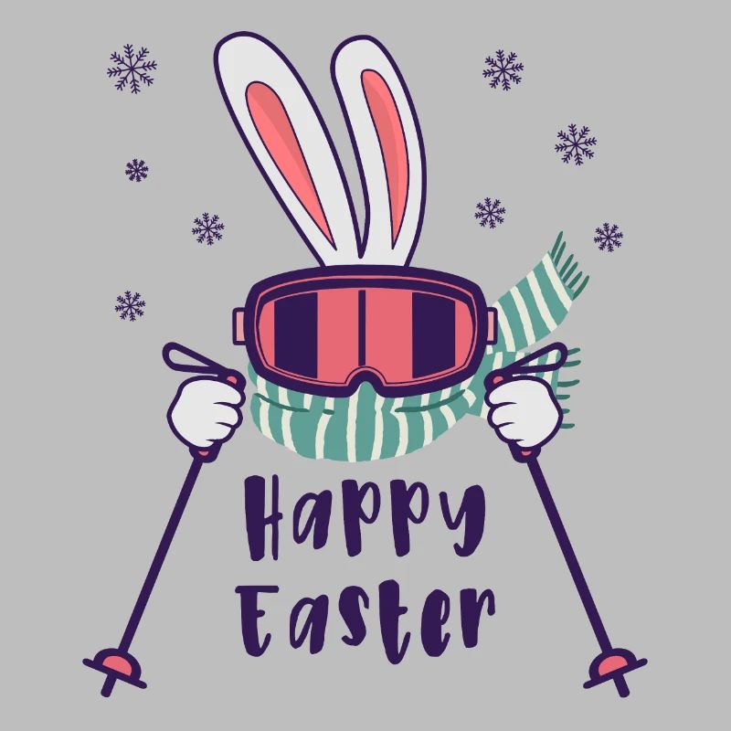 Happy Easter from Skiing Rabbit with ski poles