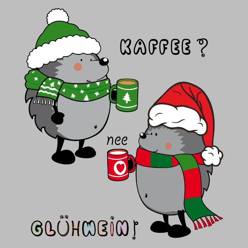 Igel mit Kaffee oder Glühwein, Christmas
