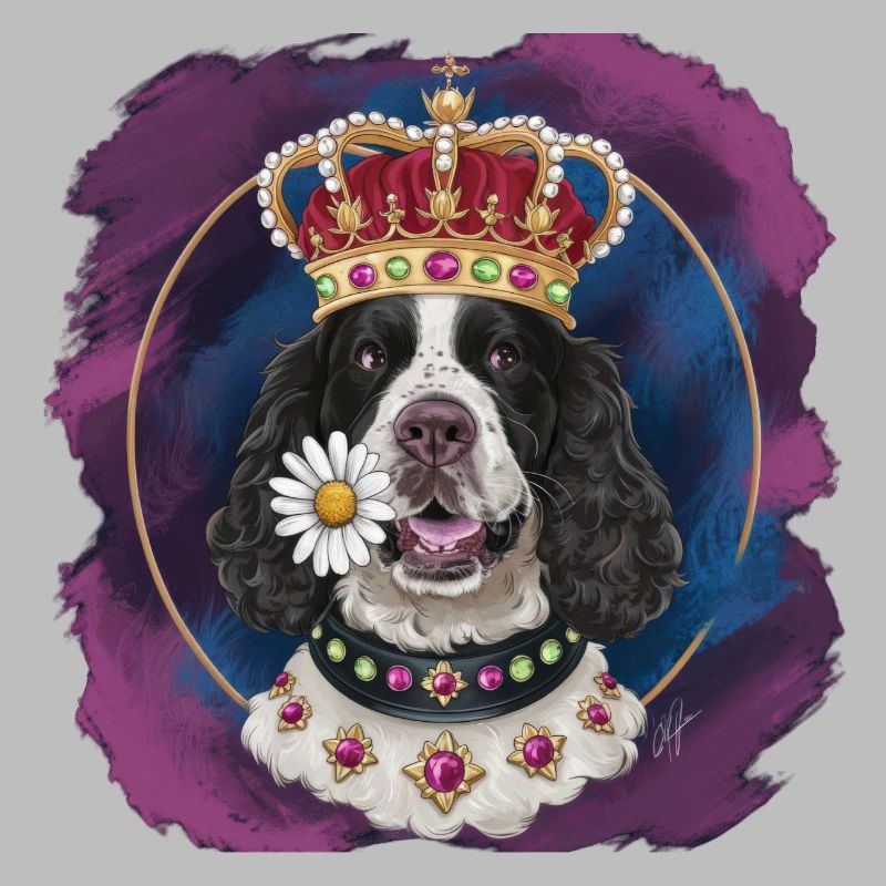 Cocker Spaniel avec fleurs et couronne