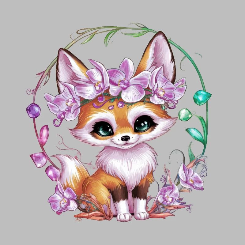Fennec Desert Fox with Crown and Orchids