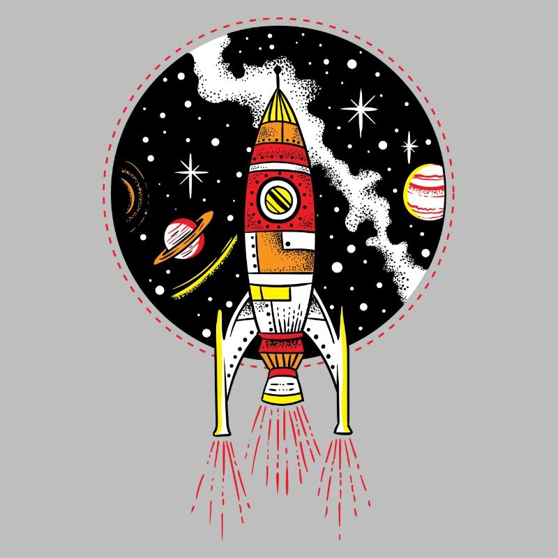 Retro rocket ship launching outer space shuttle