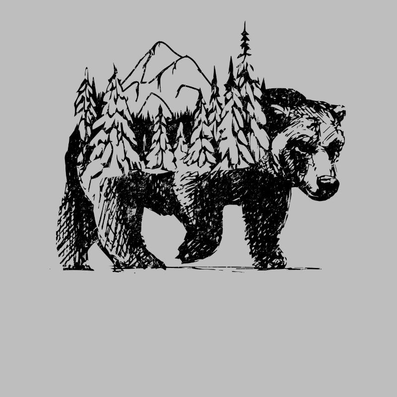 Bear with forest and beautiful scenery on its back
