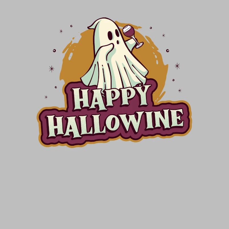 Happy Halloween ghost drinks wine